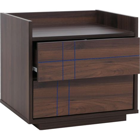 Nachttisch HHG-869, Nachtkasten Nachtschrank Nachtkommode, 2 Schubladen MDF 43x48x41cm Walnuss-Optik