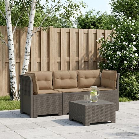 Canapé de Jardin Modulable 3 Places Aspect Rotin PP avec Coussins Gris Clair et Taupe - PANGIVO (1/5)