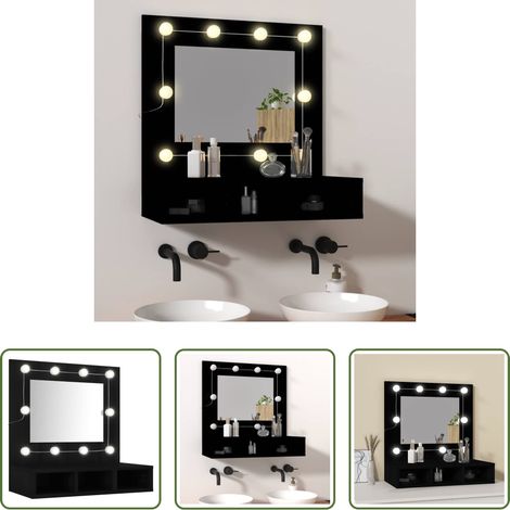 vidaXL Armoire à miroir noir - Armoire à miroir avec LED noir 60x31,5x62 cm (1/5)