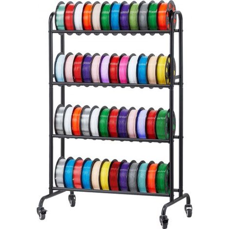 Filament Lagerregal für 3D-Drucker, 3 Ebenen, 680 x 400 x 880 mm, Filamentspulenhalter auf Rädern, 3D-Druckerzubehör Organizer für 3D-Druckstudio, Büro, Werkstatt, Schwarz (1/5)