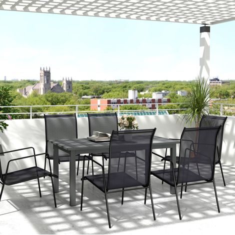 Mesa de jardín extensible 160/220x90x73 cm gris de aluminio con tablero ranurado para 6-8 personas (1/5)