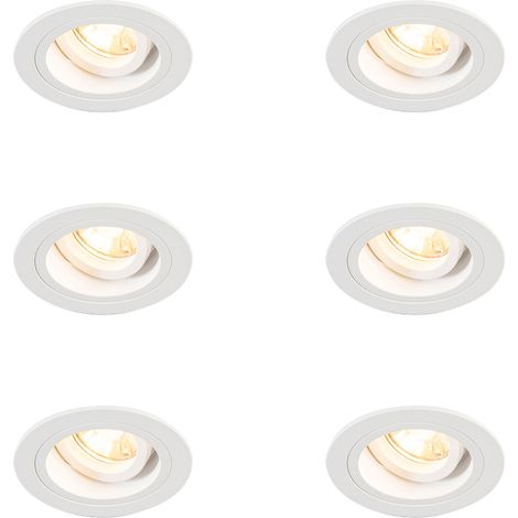 Set of 6 Recessed Spotlights Round White Adjustable - Chuck