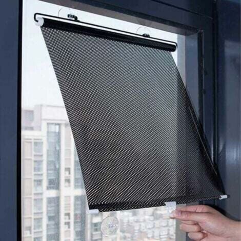 Store Enrouleur Occultant Rétractables,Store À Rouleau Pare-soleil À Ventouses Pour Fenêtres,Rideaux À Isolation Thermique Maison/Bureau,Noir-45×125cm-