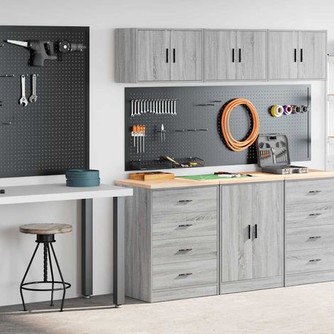 vidaXL Armarios 2 uds para garaje madera ingeniería gris sonoma (1/5)
