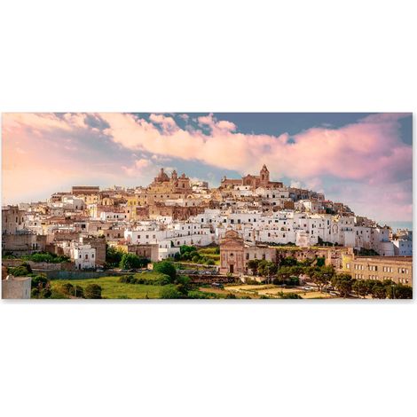 Lupia - Quadro moderno su Tela Canvas DEEP 65X143 cm, con paesaggi e localismi italiani, per casa, soggiorno, capezzale camera da letto, hotel, ufficio, PUGLIA - OSTUNI (1/4)