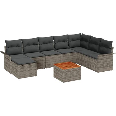 Garden Sofa Set 9 pcs Grey Poly Rattan vidaXL (1/5)