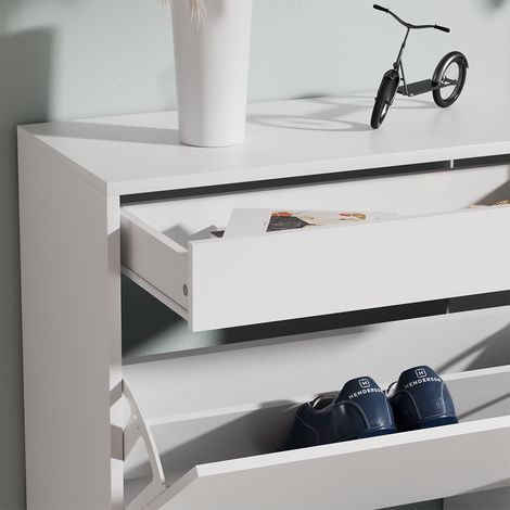 Schuhschrank Ivo, Weiß, 90 x 181.5 cm mit 3 Fächern, 1 Schublade, Vicco