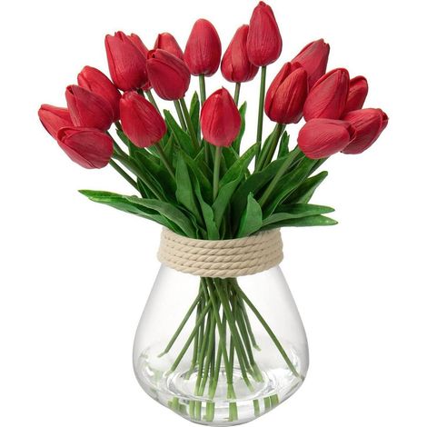 Künstliche Blumen Tulpe Latex Real-Touch Blumenstrauß Rot 20 Stück (1/5)