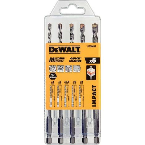 Set de 5 bosques multi-materiales de impacto DEWALT DT60099-QZ Ø 4,5,5.5,6,8mm