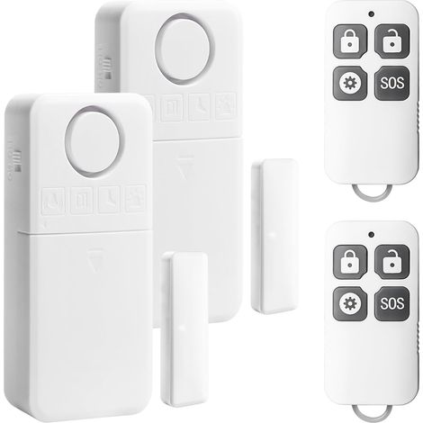 Lot de 2 alarmes de fenêtre anti-effraction - 130 dB - Avec télécommande - Système d'alarme sans fil pour maison et entreprise - 4 modes d'alarme + capteur magnétique - Protection anti-effraction pour (1/5)