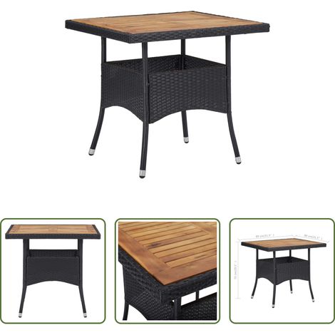 Terrasse Esstisch - Garten-Esstisch Schwarz Poly Rattan und Massivholz Akazie (1/5)