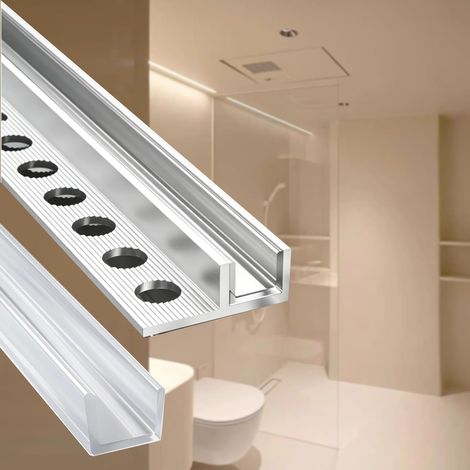 Profilé en aluminium argenté forme de F pour paroi douche sans (1/5)
