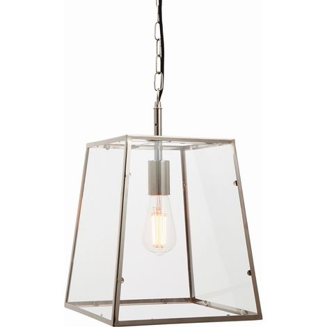 Endon Lighting Hurst - Suspension Nickel Brillant & Verre Clair 1 Lumière Dimmable IP20 - E27 (1/5)