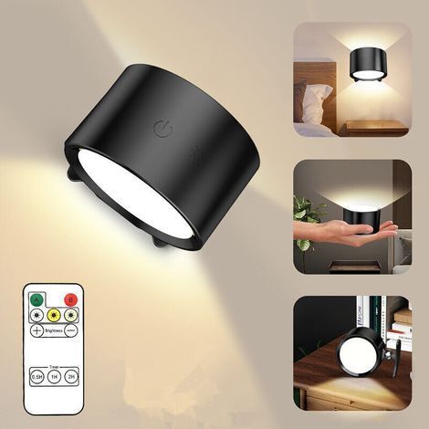 Lampe murale magnétique tactile à trois couleurs avec télécommande, lampe de chevet intérieure, veilleuse sans perçage pour chambre à coucher, lumière d’ambiance et de lecture (1/4)