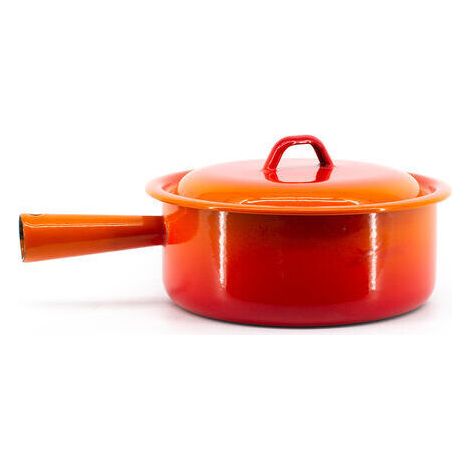 Caquelon à fondue en acier émaillé orange de 16 cm, compatible tous feux avec couvercle pour maintien de température (1/5)