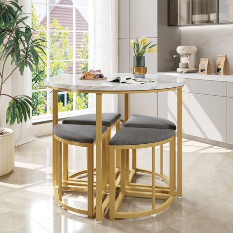 Rundes Esszimmer-Set mit Tisch und 4 Stühlen, 80 cm, MDF und Metall, grau HAVRYA (1/5)
