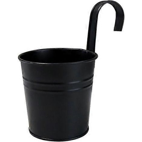 Ensemble de 4 pots de fleurs suspendus en métal - pour clôture ou balcon - avec crochet amovible, noir (1/5)