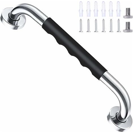 Baignoire de Sécurité Noir 40cm, Antidérapant, Barre d'Appui en Acier Inox Murale, pour Salle de Bains WC Manche pour Enfants/Personnes Agées (1/5)
