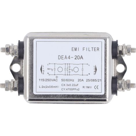 Filtre antiparasite EMI 2 pôles 1 phase AC 115V-250V 20A 50/60Hz (1/5)