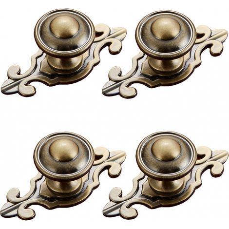 Set di 4 pomelli rotondi in ottone anticato con placca di supporto, stile vintage, decorativi per cucina, armadi, cassettiere, credenze. (1/5)