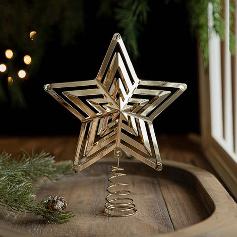 Étoile De Sommet Pour Arbre De Noël - En Métal - Design Ajouré - Base Stable - 24 Cm - Bronze (1/5)
