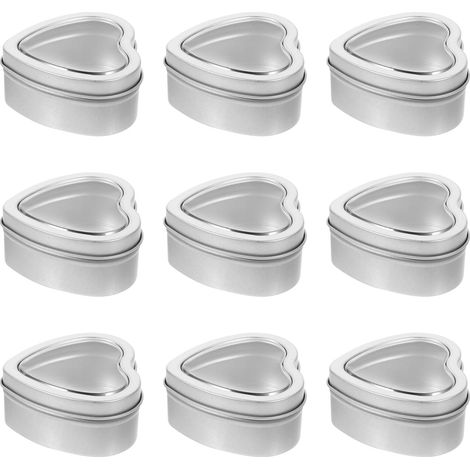 Boîtes de Rangement en Métal Forme de Cœur Argentées avec Fenêtre Transparente, Surface Lisse et Résistantes, pour Bougies et Emballages Présents, Lot de 10 Pièces (1/5)