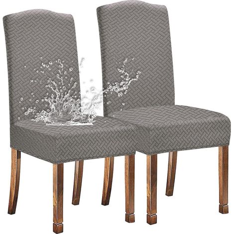 Stuhlhussen Jacquard Stretch wasserdicht 2 Stück Hellgrau (1/5)