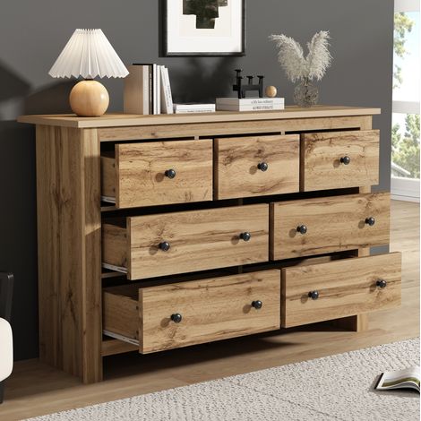 Aparador 152 x 40 x 88,5 cm con 7 cajones, color madera natural DESVIAE (1/5)