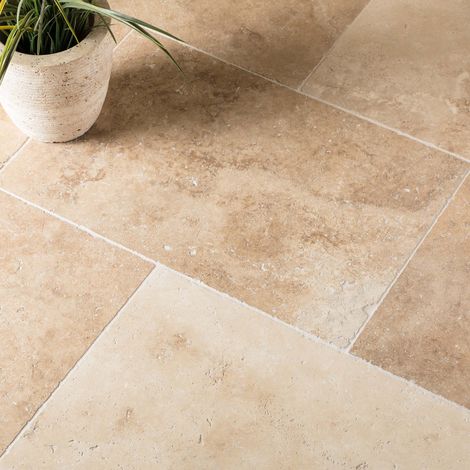Carrelage travertin 1er choix 61x40,6x1,2 cm – Surface 0,2476 m² – Compatible colles à carrelage – Résistant pour cuisines et salles de bains