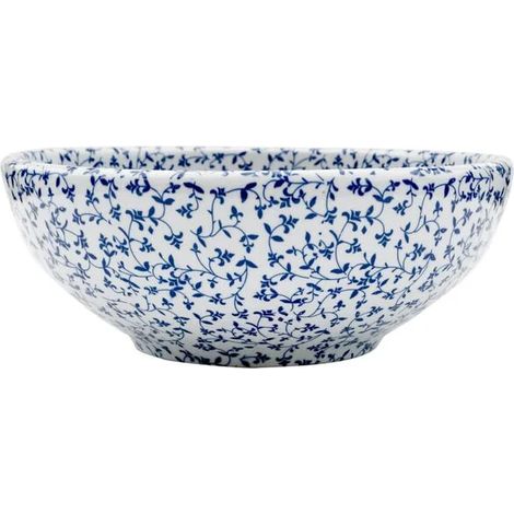 Vasque à poser ronde blanche et bleue, Ø 41 x 14 cm, céramique