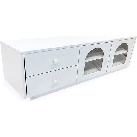Table Basse 2 Tiroirs & 2 Portes "Duane" 100cm Blanc (1/5)