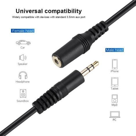 Câble rallonge audio - - ZR004 - 10 m - Jack 3,5 mm mâle/femelle - Noir (1/4)