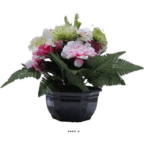 Coupe fleurs artificielles cimetière renoncules alliums et chrysanthèmes D 29 cm Rose fushia - couleur: Rose fushia 730 (1/3)