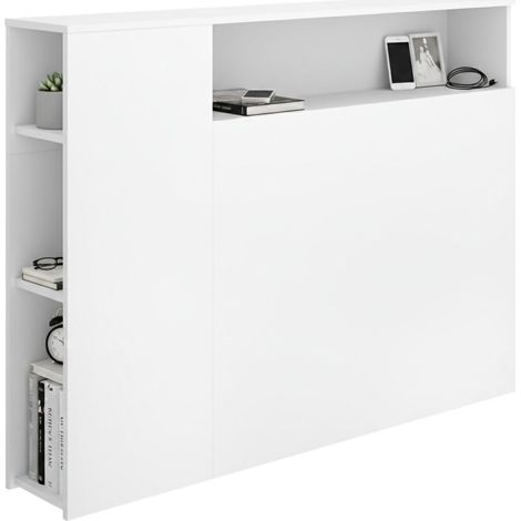 Testiera Letto Lander, con Vani Libreria, Singolo, 23x127 cm Bianco