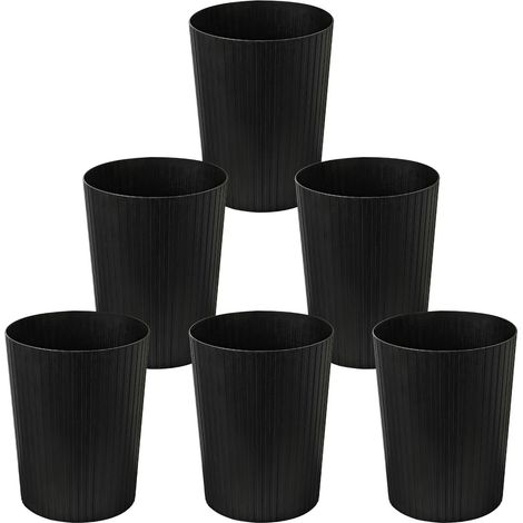 Corbeille à Papiers, Poubelle en Plastique à Rayures, Corbeille à Papier Ronde pour La Chambre, La Cuisine et Le Bureau, Empilable, Mat, Givré, PP, Sans BPA, Noir, 7.2L (6 pièces). (1/5)