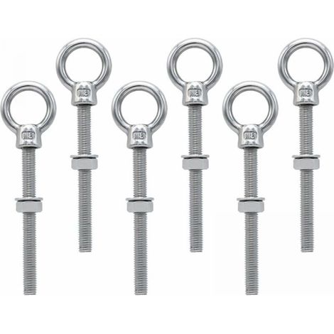 6 piezas, perno de ojo M8 x 80 mm, tornillo de anillo M8 con rosca métrica, acero inoxidable, para fijación y suspensión