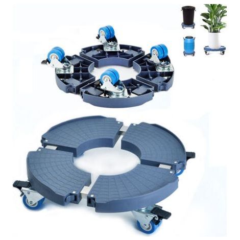 Chariot porte-plantes, pivotant à 360° avec 4 roues doubles, capacité de charge de 200 kg, diamètre réglable de 41 à 61 cm, pour plantes, supports de parasols, poubelles (bleu) (1/5)