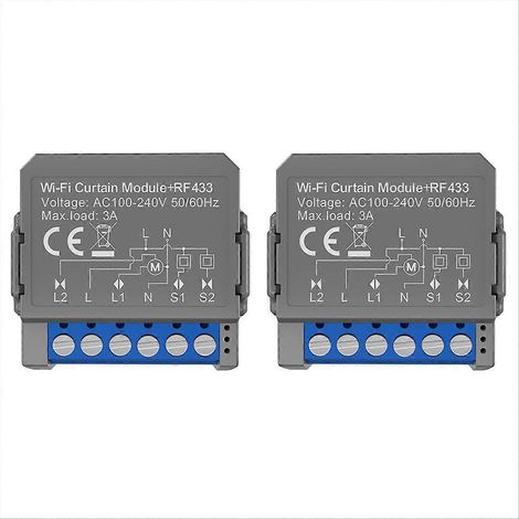 Lot de 2 modules de commande intelligents Tuya WiFi pour rideaux avec télécommande RF433, compatibles avec les moteurs de stores enrouleurs et la maison. (1/5)