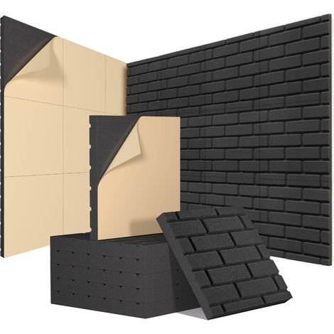 Lot de 12 panneaux acoustiques autocollants 30,5×30,5×2,5 cm – Mousse polyuréthane ignifuge – Installation rapide sans outils – Pour studios et podcasts
