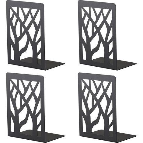 Lot de 4 serre-livres en métal avec butées antidérapantes, idéal pour la maison et le bureau. (1/5)
