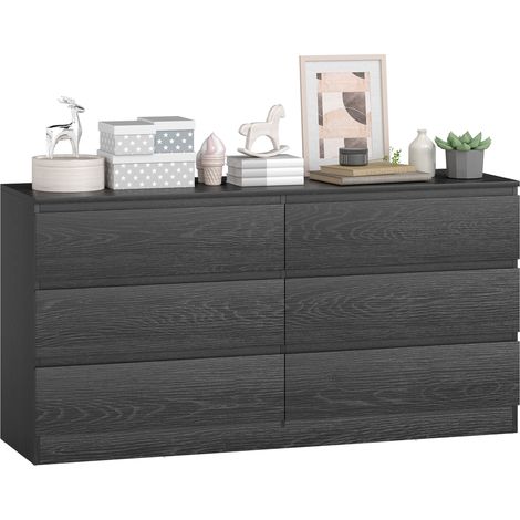 HOMCOM cómoda 6 cajones, cómoda dormitorio, cajonera para salón, oficina, estilo moderno, 140x40x71 cm, negro veteado
