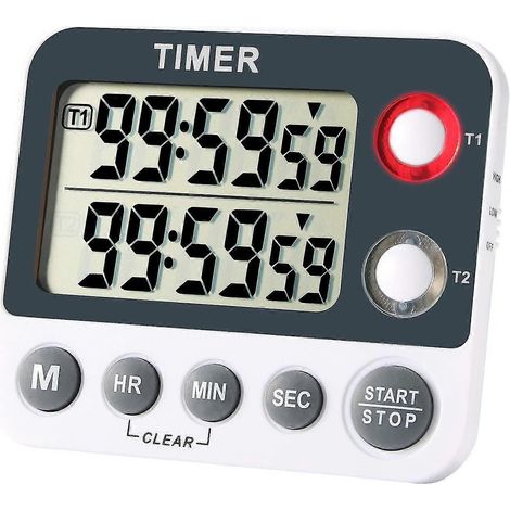 Minuteur de cuisine numérique, horloge magnétique à grand écran avec compte à rebours, groupement à 2 canaux, 99 heures. (1/5)