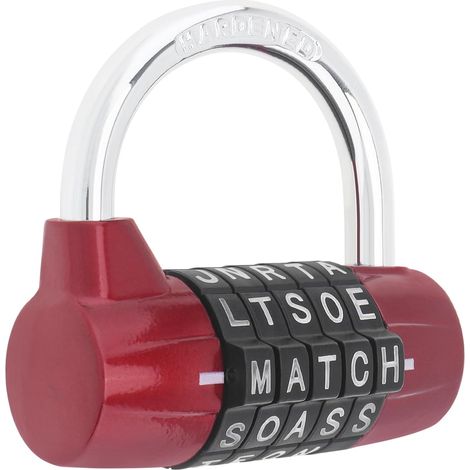 Candado de combinación de 5 letras para taquillas, con arco de 7 mm para taquillas escolares, de gimnasio, puertas, maletas y cobertizos (1 rojo)