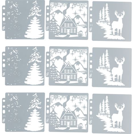 9 modèles de pochoirs de Noël pour scrapbooking et bricolage, motifs mignons et sûrs pour artisanat papier (1/5)