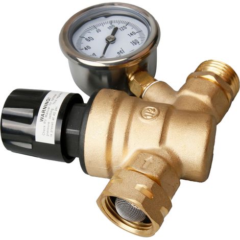 Wasserdruckregelventil, US 3/4 Zoll NH-Gewinde, Messing-Druckminderungsventil mit Manometer für Wohnwagen (1/5)