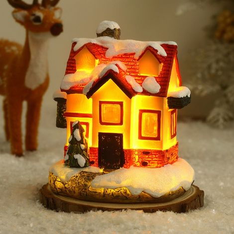 Maison De Village De Noël - Figurine En Résine Avec Éclairage Led - Décoration De Table Pour Scène De Noël - 1 Pièce (1/5)