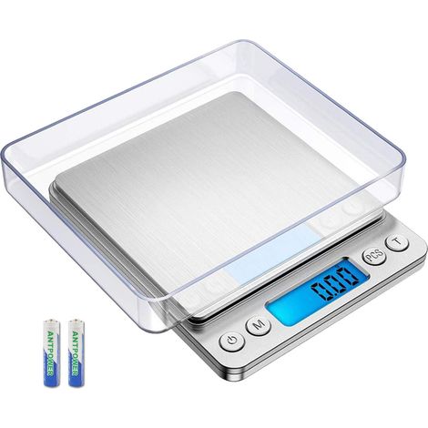Balance Électronique - 500 g / 0,01 g - Affichage LCD - Fonction Tare et Comptage Pièces - 2 Plateaux - Alimentation Piles AAA