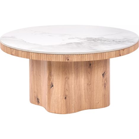 Mesa de centro tablero de cerámica efecto mármol base de pedestal estilo moderno de mediados de siglo marrón claro Maltby (1/5)