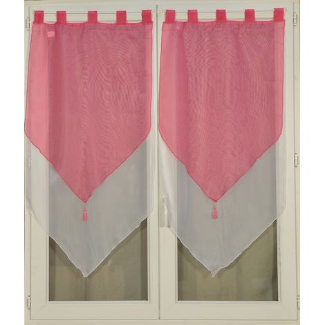 Homemaison – Paire de petits voilages à pompon rose 60x160 cm – 100% polyester – Finition 5 passants – Lavable en machine à 30° (1/2)