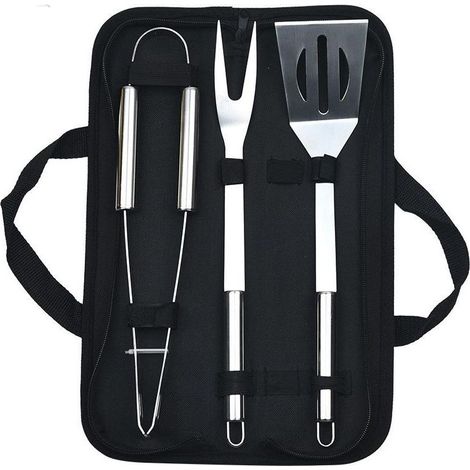 Ensemble de gril en acier inoxydable Outil de combinaison de barbecue Ensemble de 3 pièces de sac Petite poignée de tube, (1/5)